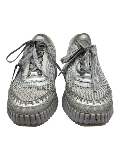 Chloe Shoe Size 40 Gray & Silver Textile Low Top Tweed Lace Up Platform Sneakers Gray & Silver / 40