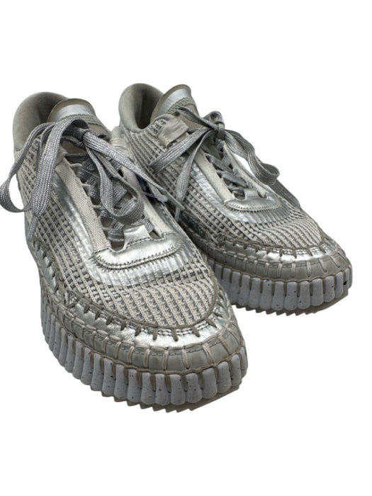 Chloe Shoe Size 40 Gray & Silver Textile Low Top Tweed Lace Up Platform Sneakers Gray & Silver / 40