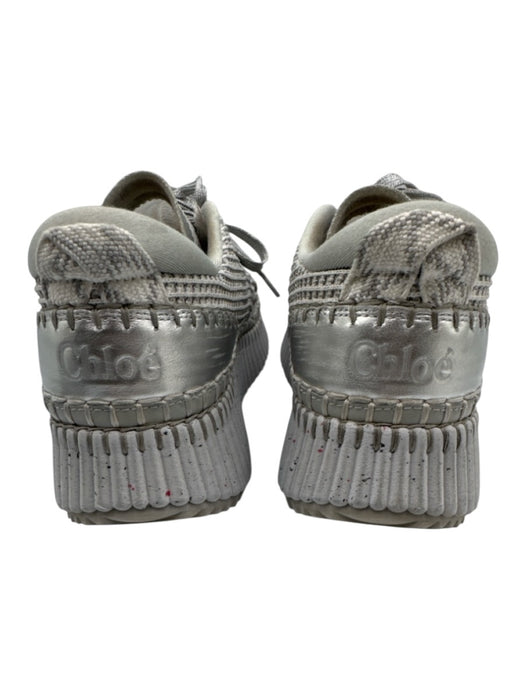 Chloe Shoe Size 40 Gray & Silver Textile Low Top Tweed Lace Up Platform Sneakers Gray & Silver / 40