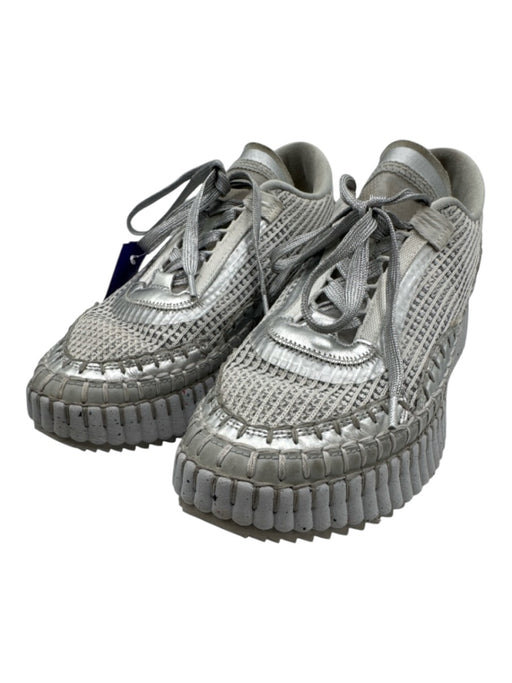 Chloe Shoe Size 40 Gray & Silver Textile Low Top Tweed Lace Up Platform Sneakers Gray & Silver / 40