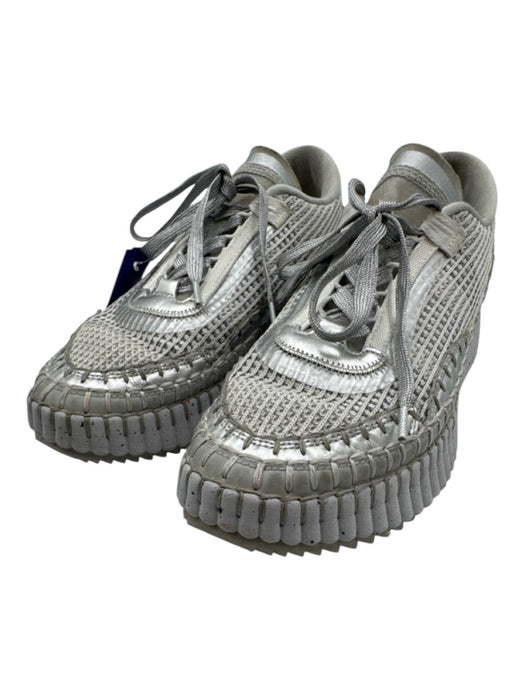 Chloe Shoe Size 40 Gray & Silver Textile Low Top Tweed Lace Up Platform Sneakers Gray & Silver / 40