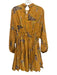 Rhode Size L Yellow, Brown, Multi Polyester Long puff sleeve Mock Neck Dress Yellow, Brown, Multi / L