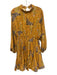 Rhode Size L Yellow, Brown, Multi Polyester Long puff sleeve Mock Neck Dress Yellow, Brown, Multi / L