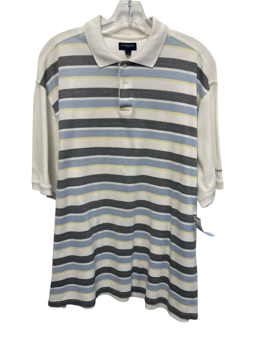 Burberry Golf Size XL White & Blue Cotton Blend Striped Polo Men's Short Sleeve White & Blue / XL