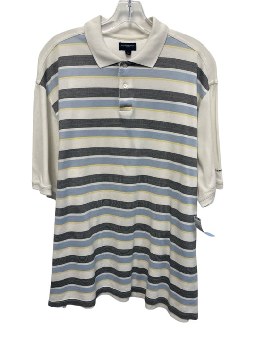 Burberry Golf Size XL White & Blue Cotton Blend Striped Polo Men's Short Sleeve White & Blue / XL