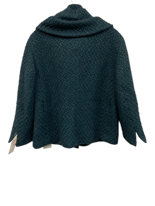 Akris Punto Size 10 Teal Blue Wool Blend Woven Asymmetric Collar Full Zip Jacket Teal Blue / 10