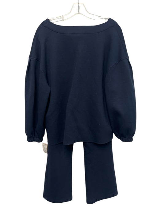 Ann Mashburn Size M/L Navy Blue Viscose Blend Pintuck V Neck Pant Set Navy Blue / M/L