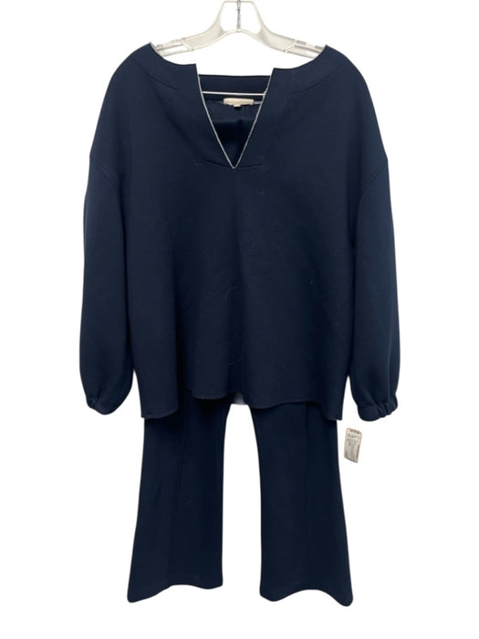 Ann Mashburn Size M/L Navy Blue Viscose Blend Pintuck V Neck Pant Set Navy Blue / M/L