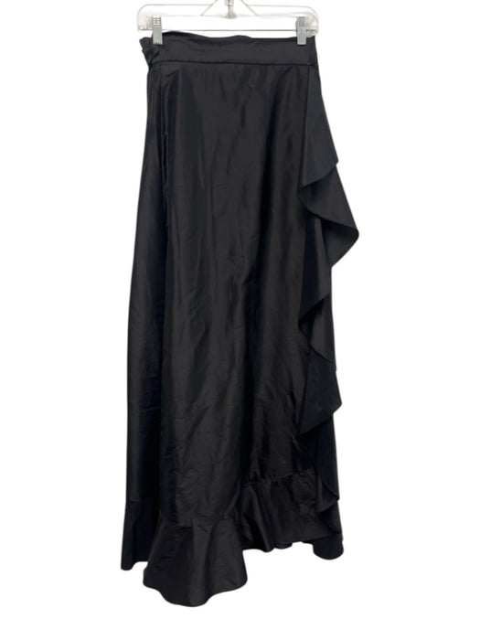 Ann Mashburn Size L Black Wool & Silk Flounce Wrap Tie Waist Maxi Skirt Black / L