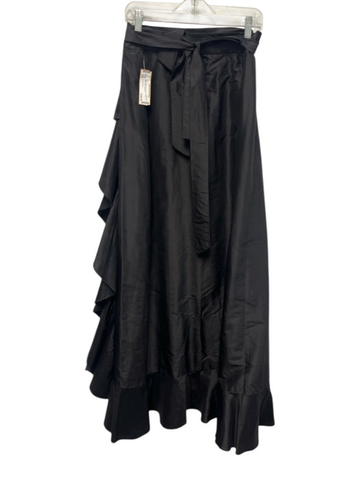 Ann Mashburn Size L Black Wool & Silk Flounce Wrap Tie Waist Maxi Skirt Black / L