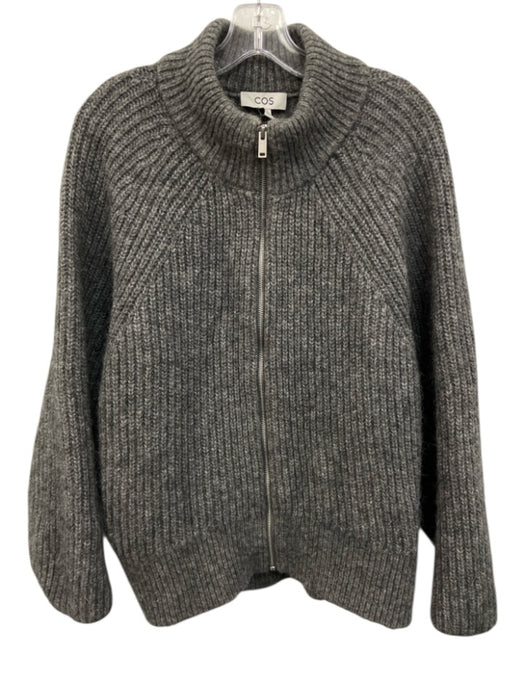 COS Size L Gray Alpaca Blend Ribbed Knit Fuzzy Zip Cardigan Gray / L