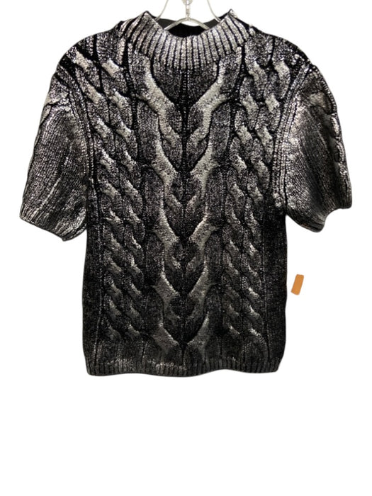 Pilcro Size M Black & Silver Acrylic Blend Foil Cable Knit Mock Neck Sweater Black & Silver / M