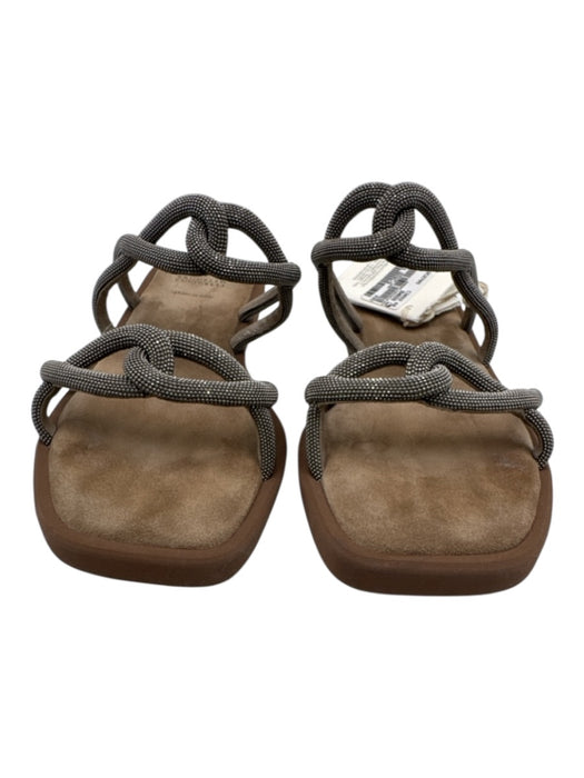 Brunello Cucinelli Shoe Size 40 Beige & Gunmetal Suede monili beading Sandals Beige & Gunmetal / 40