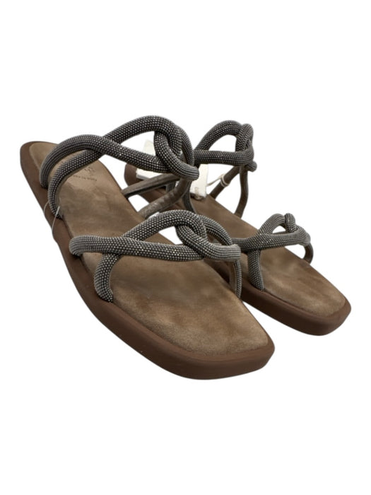Brunello Cucinelli Shoe Size 40 Beige & Gunmetal Suede monili beading Sandals Beige & Gunmetal / 40