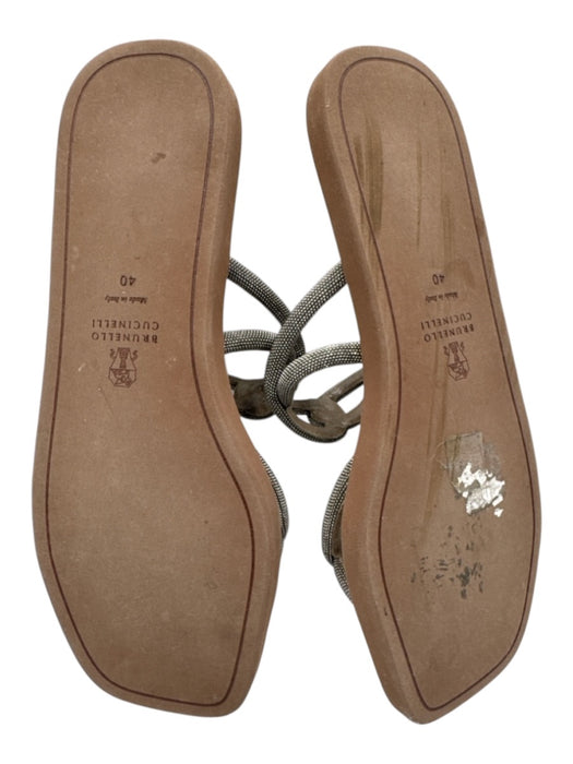 Brunello Cucinelli Shoe Size 40 Beige & Gunmetal Suede monili beading Sandals Beige & Gunmetal / 40