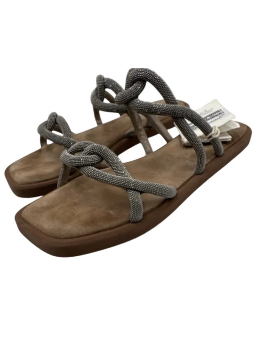 Brunello Cucinelli Shoe Size 40 Beige & Gunmetal Suede monili beading Sandals Beige & Gunmetal / 40