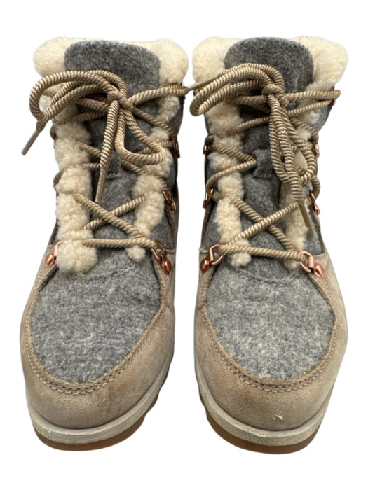 Sorel Shoe Size 9.5 Beige & Gray Leather Felted Lace Up Shearling Ankle Booties Beige & Gray / 9.5