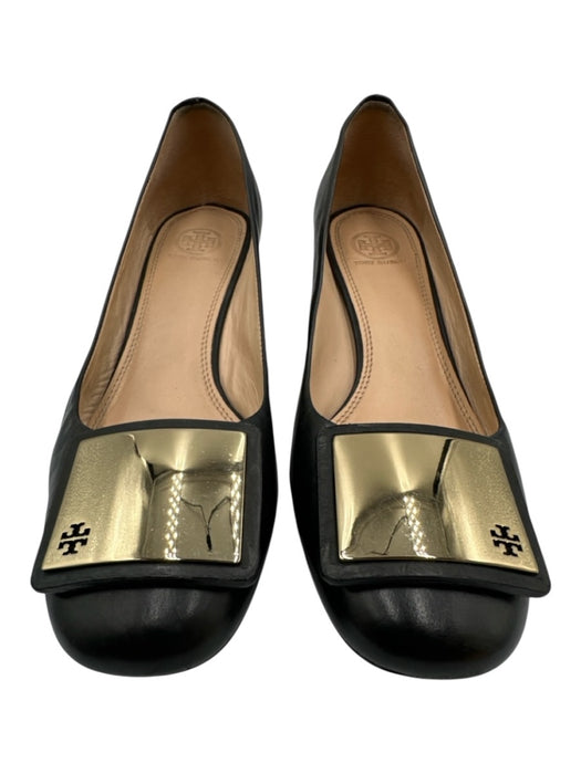 Tory Burch Shoe Size 10 Black Leather Upper Gold Tone Buckle Logo Detail Pumps Black / 10