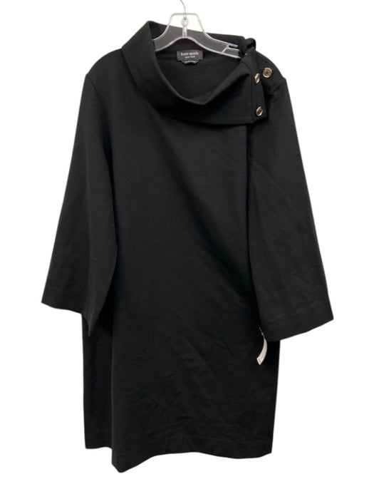 Kate Spade Size XL Black Viscose Blend Gold Tone Buttons Long Wide Sleeve Dress Black / XL