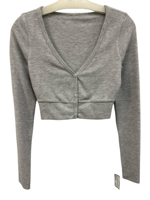 Alo Size Est XS/S Grey Cotton Blend Athletic Cardigan V Neck Cropped Sweater Grey / Est XS/S