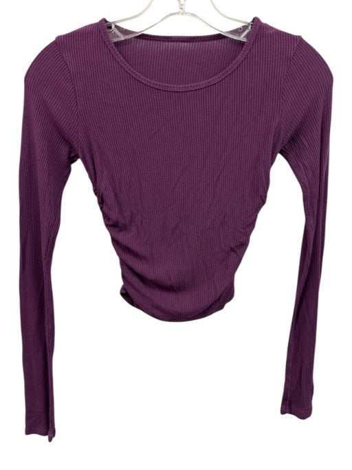 Alo Size Est XS/S Plum Purple Viscose Blend Ribbed Long Sleeve Rouched Top Plum Purple / Est XS/S