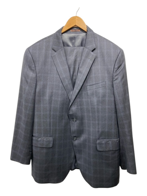 Peter Millar Gray & Navy Print Wool Plaid 2 Button Men's Suit 46R