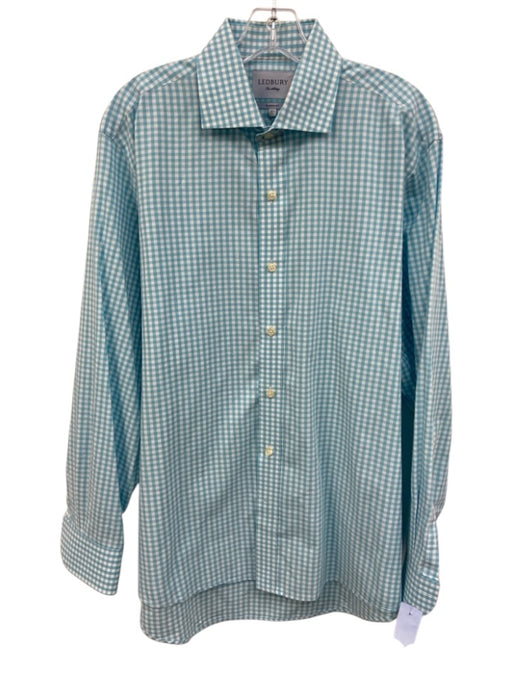 Ledbury Size L Blue & White Cotton Plaid Button Down Men's Long Sleeve Shirt Blue & White / L