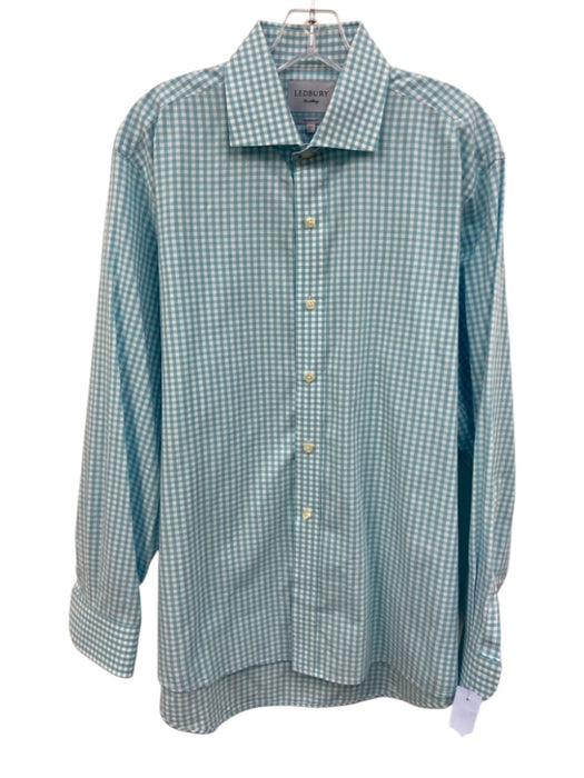 Ledbury Size L Blue & White Cotton Plaid Button Down Men's Long Sleeve Shirt Blue & White / L