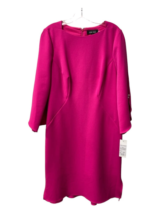 Teri Jon Size 12 Hot pink Polyester Blend Long Bell Sleeve Pearl Detail Dress Hot pink / 12