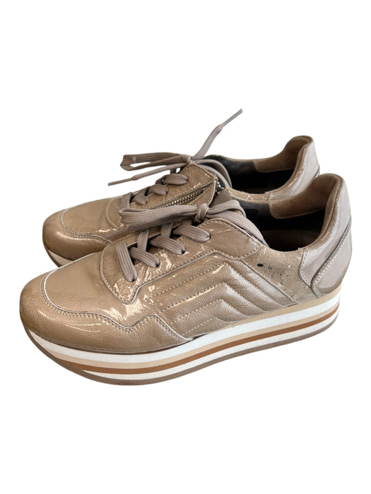 Softwaves Shoe Size 37 Champagne Patent Leather Low Top lace up Zip Detail Shoes Champagne / 37