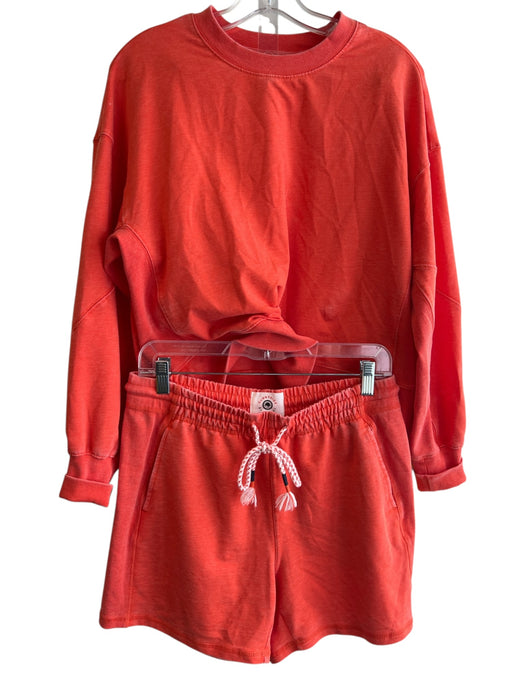 Sundry Size M Orange Cotton Blend Long Sleeve Stretch Waist Drawstring Short Set Orange / M