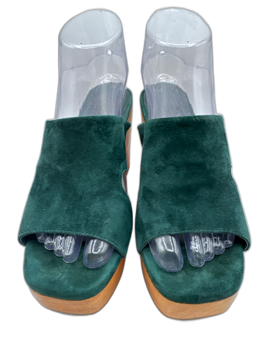 Charlotte Stone Shoe Size 7 Dark Green Suede Wooden Sole Heel Open Toe Sandals Dark Green / 7