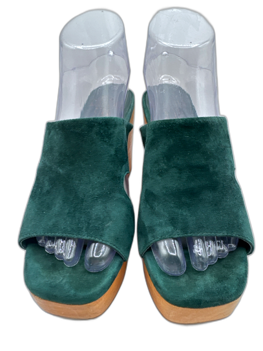 Charlotte Stone Shoe Size 7 Dark Green Suede Wooden Sole Heel Open Toe Sandals Dark Green / 7