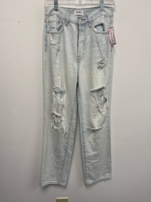 Pistola Size 26 Light Wash Cotton Denim Button Fly Distressed Jeans