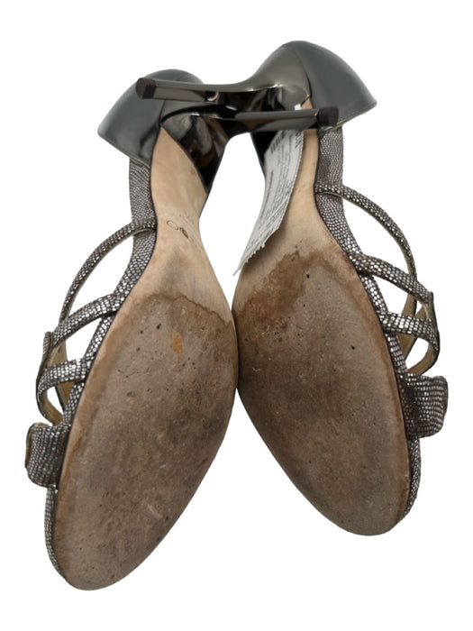 Jimmy Choo Shoe Size 36.5 Silver & Gunmetal Leather & Fabric open toe Pumps Silver & Gunmetal / 36.5