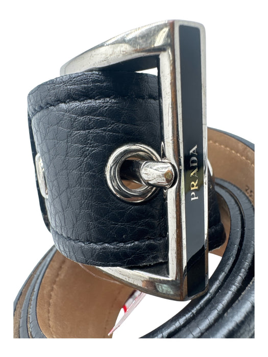 Prada Black Leather Pebbled Silver Buckle Belts Black / 80/32