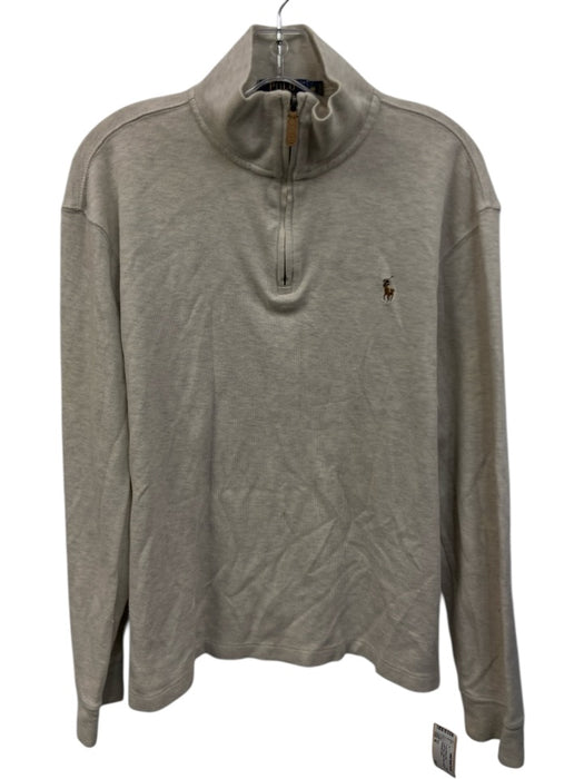 Polo Size M Light Gray Cotton Solid Quarter Zip Men's Long Sleeve Shirt Light Gray / M