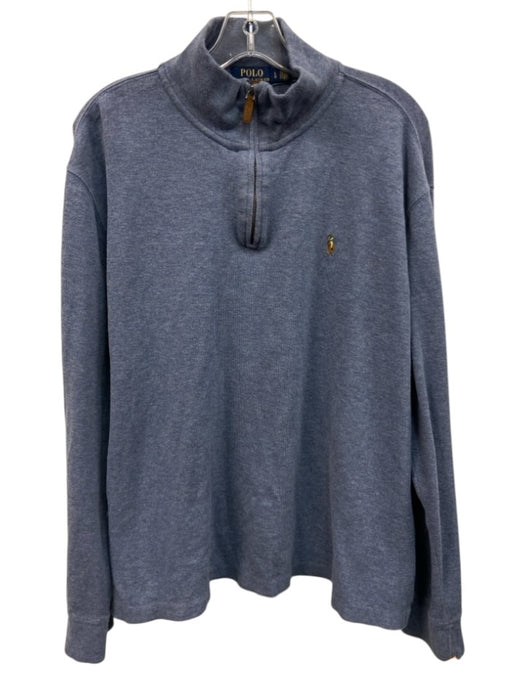 Polo Size L Blue Cotton Solid Quarter Zip Men's Sweater Blue / L