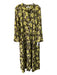 Toast Size 14 Olive Green, Yellow, Gray Viscose Front Tie Floral V Neck Dress Olive Green, Yellow, Gray / 14