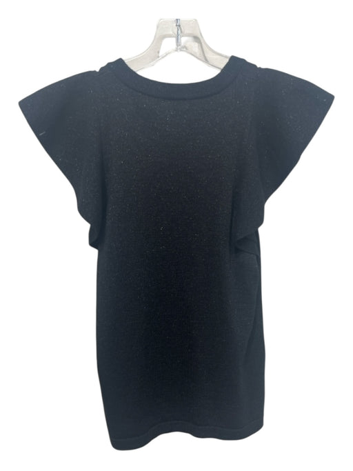 Minnierose Size L Black Cotton Blend Ruffle Cap Sleeve Glitter Crew Neck Top Black / L