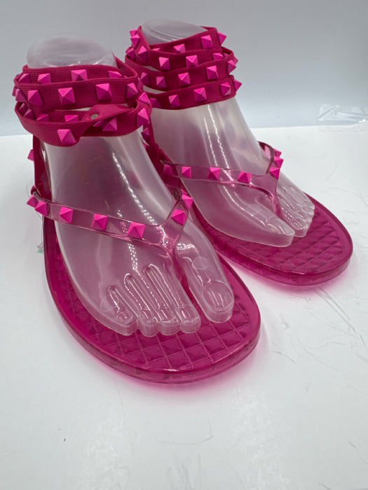 Valentino Shoe Size 38 Pink PVC Wedge Rock Studs Ankle Wrap Thong Sandals