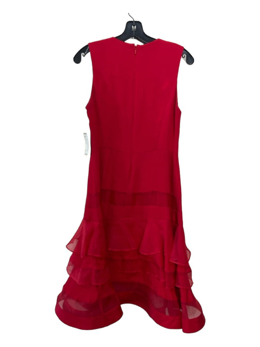 Charles Youssef Size 8 Red Silk V Neck Cap Sleeve Flounce Hem Dress Red / 8