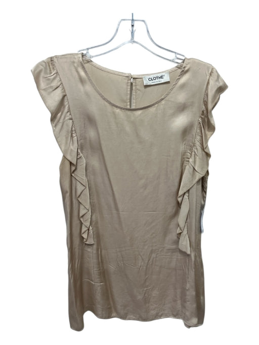 Clothe Size S Gold Silk Cap Sleeve Ruffle Keyhole Back Top Gold / S