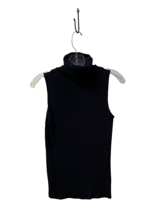 L'agence Size M Black Lycocell Turtle Neck Sleeveless Ribbed Top Black / M