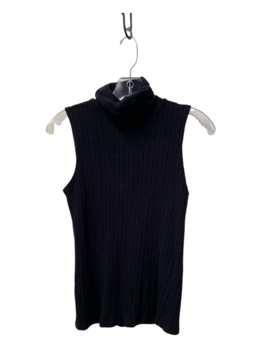 L'agence Size M Black Lycocell Turtle Neck Sleeveless Ribbed Top Black / M