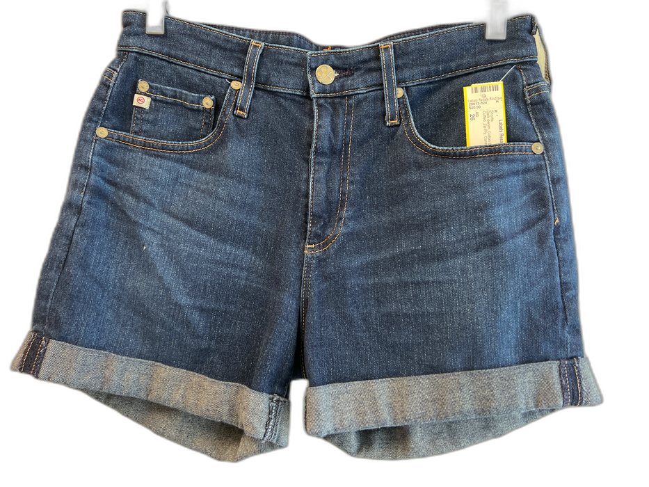 AG Size 26 Dark denim Cotton Blend 5 Pocket Cuffed Zip Fly Shorts Dark denim / 26