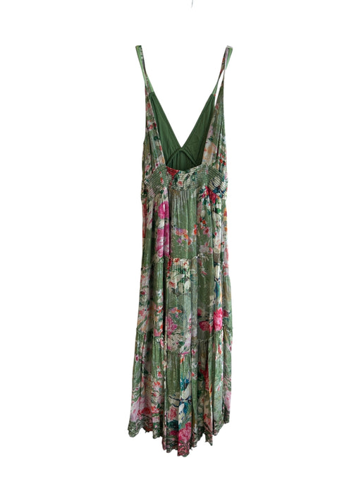 Hemant & Nandita Size M Gren & Red Print Viscose Blend V Neck Sleeveless Dress Gren & Red Print / M