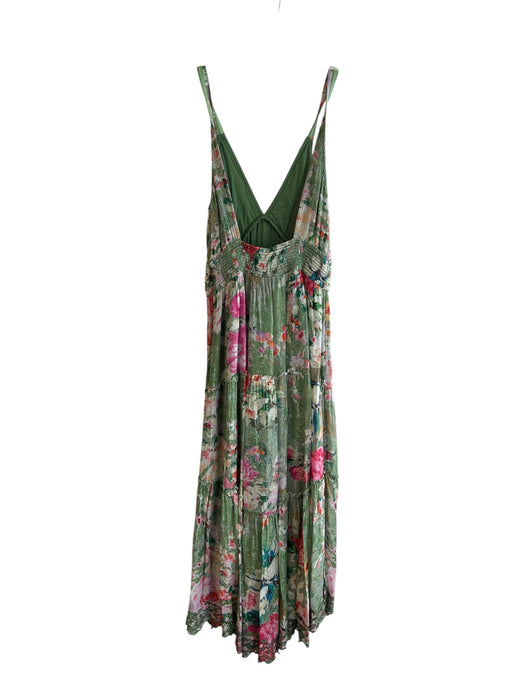 Hemant & Nandita Size M Gren & Red Print Viscose Blend V Neck Sleeveless Dress Gren & Red Print / M
