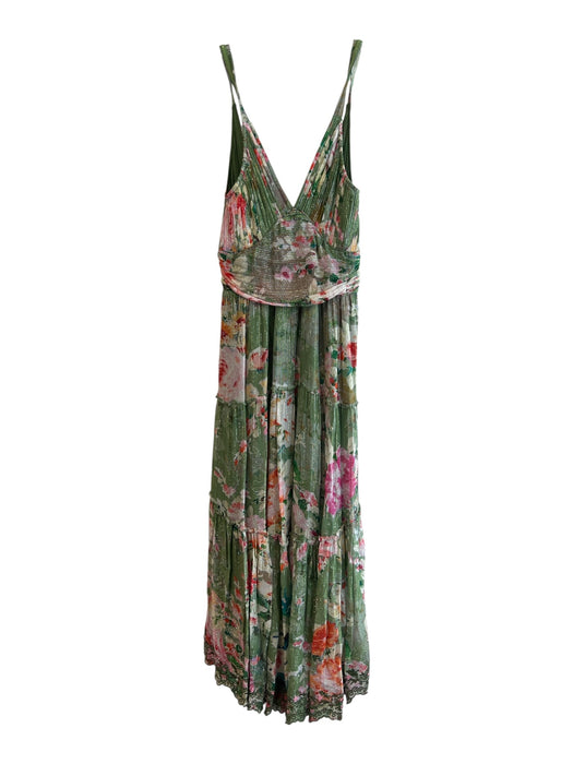 Hemant & Nandita Size M Gren & Red Print Viscose Blend V Neck Sleeveless Dress Gren & Red Print / M