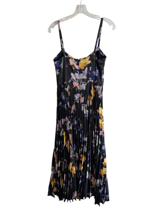 ML Monique Lhuillier Size 6 Black & Multi Polyester Pleated Floral Print Dress Black & Multi / 6